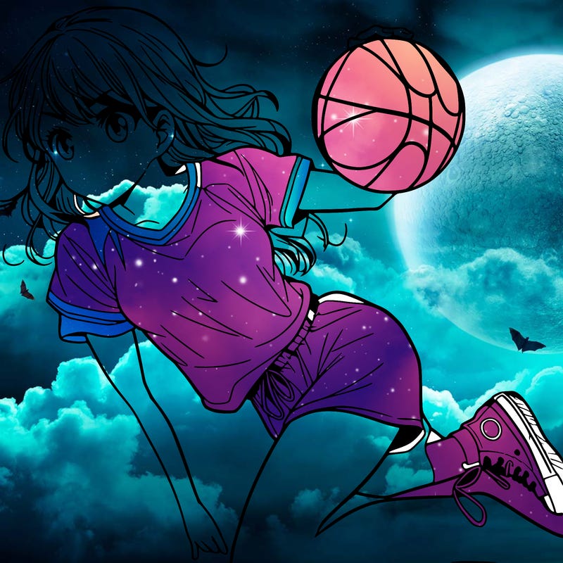 teen manga girl playing basketball