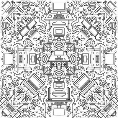 Explore a truly unique coloring experience with this intricate Standing Desk Mandala. This page combines modern office aesthetics with the calming symmetry of a mandala, offering a delightful challenge for all skill levels.