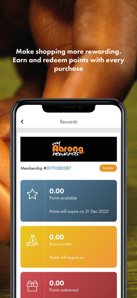 Aarong - Aarong app rewards screen displaying membership points and loyalty program details