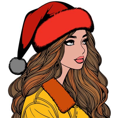 realistic girl in santa hat