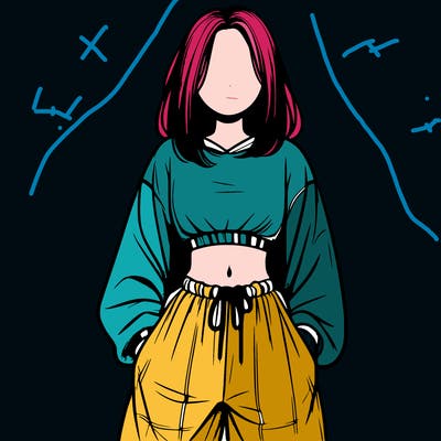 realistic girl faceless with baggy pants and a crop top