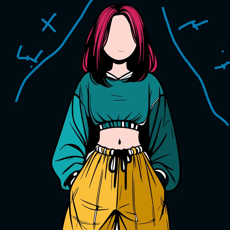 realistic girl faceless with baggy pants and a crop top