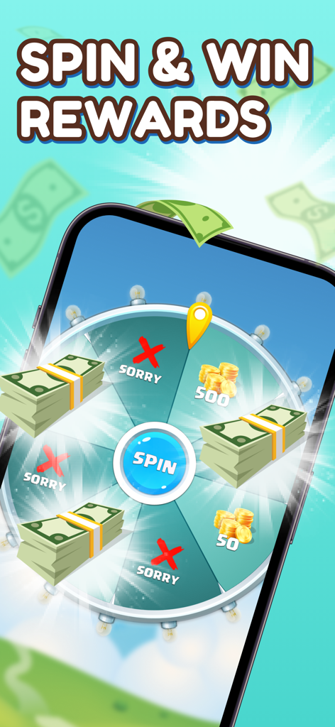 Digital prize wheel in the Coinnect app offering real cash and coin rewards