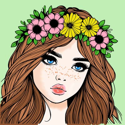 realistic girl with flowers crown