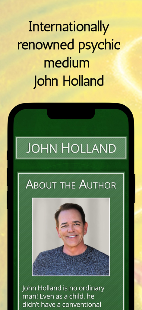 The Psychic Tarot for Heart - About the author page in The Psychic Tarot for Heart app featuring psychic medium John Holland