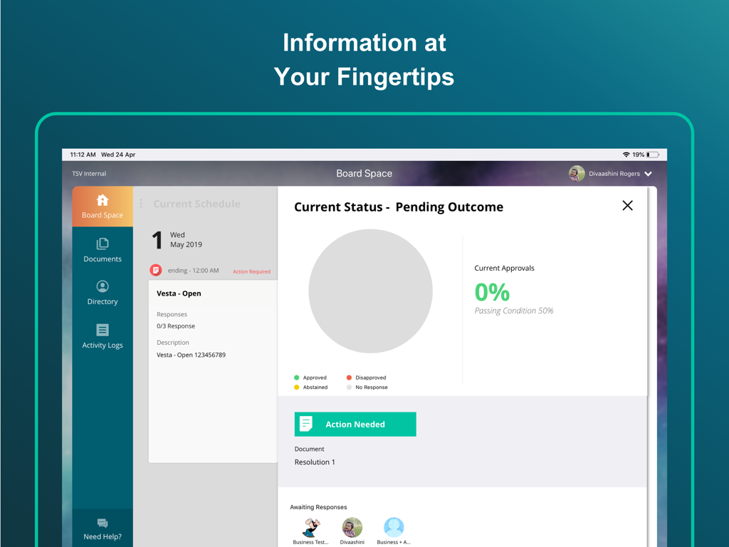 Board.Vision for iPad - Board Vision iPad app interface showing pending board resolution status