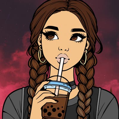 realistic girl with braided hair drinking boba