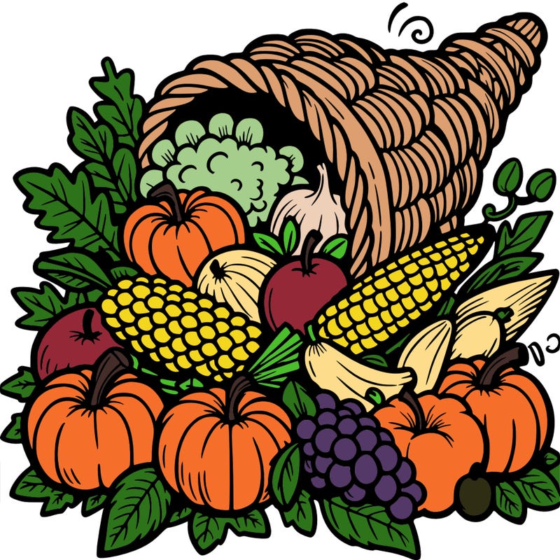 a cornucopia spilling out autumn fruit%2c vegetable