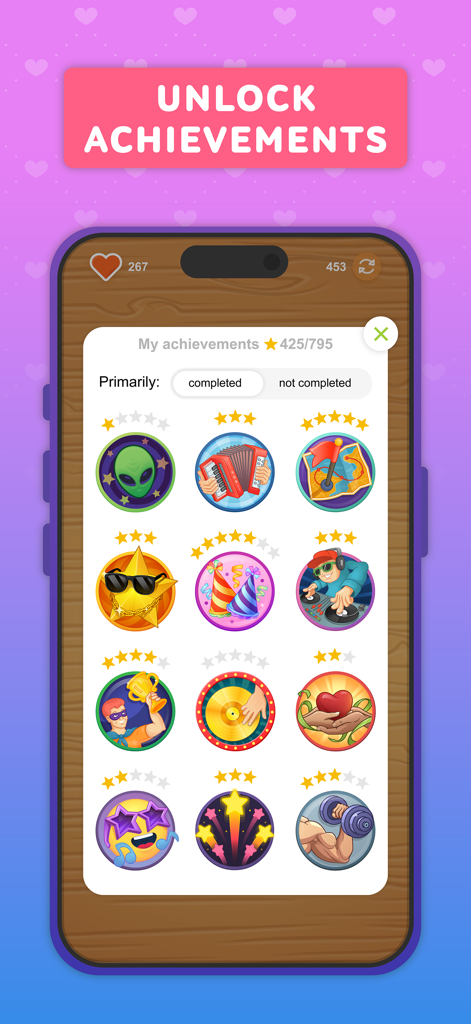Spin the Bottle: make friends - Mobile app screen showing various unlocked social achievements and badges in Spin the Bottle