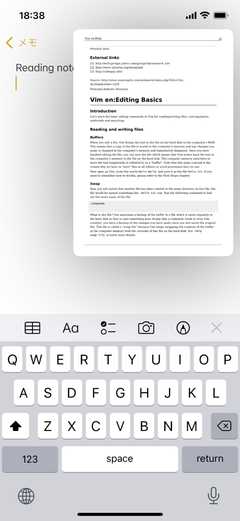 Magic PiP - Aplicativo Magic PiP mostrando uma janela flutuante de documento PDF sobre o aplicativo Notas do iOS para multitarefa.