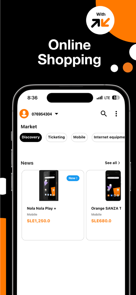 Orange Max it - Sierra Leone - Screenshot of the Orange Max it app marketplace showing mobile phones for online shopping