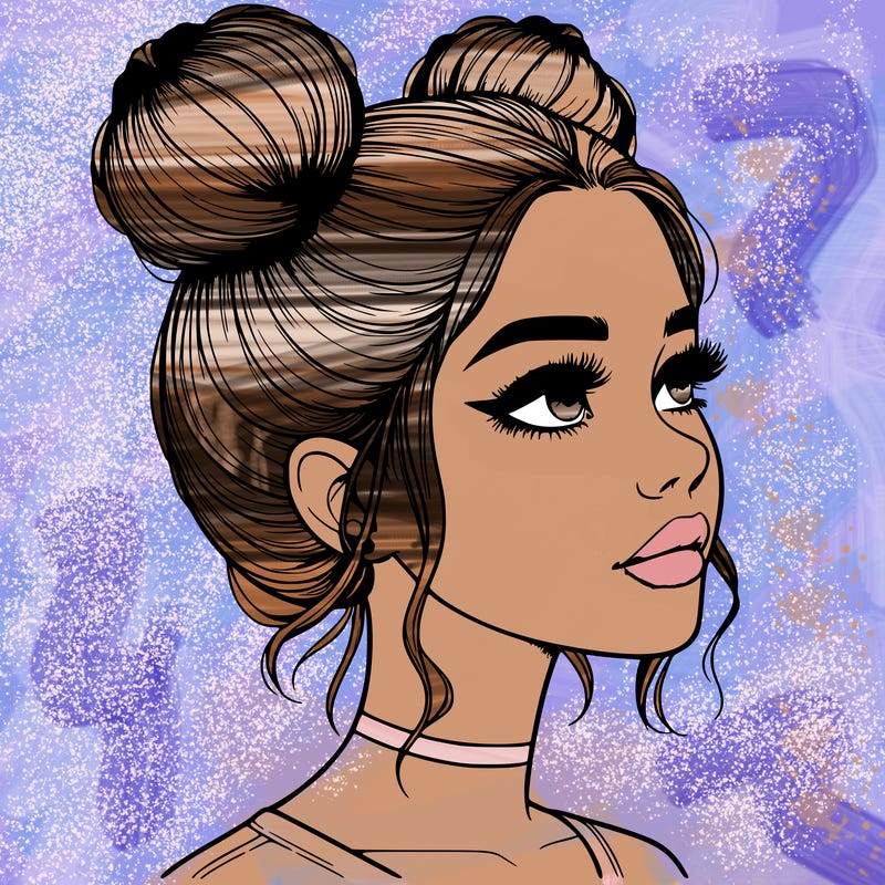 realistic girl with buns on the top of her head