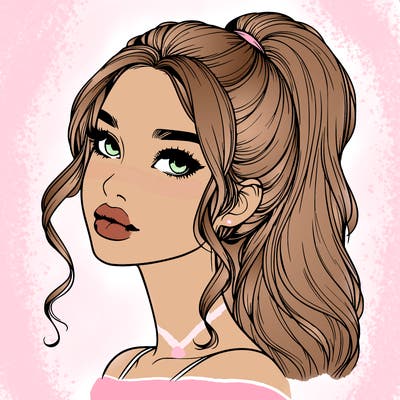 realistic girl with a ponytail on her hair and lips