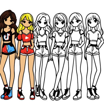 a group of girls wearing crop tops and shorts