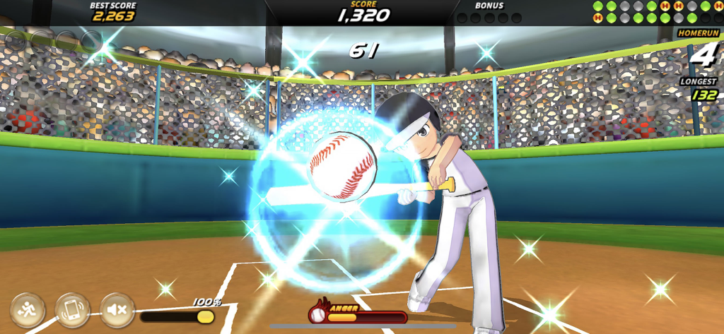 Homerun King™ - Baseball Star - A cartoon baseball player hits a ball with a glowing effect in the Homerun King game