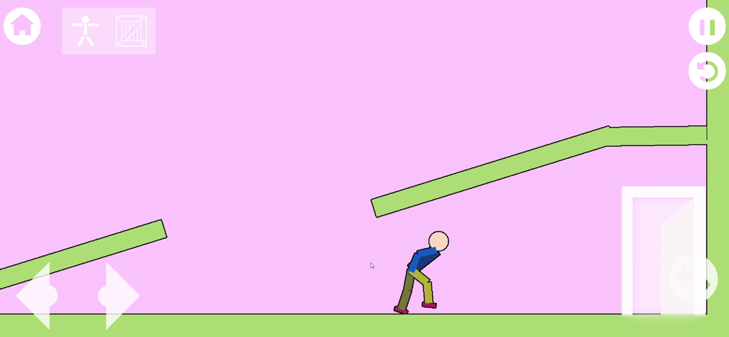 Geo People Ragdoll Playground - A stickman character walking through a 2D physics sandbox level with ramps and simple geometric shapes.