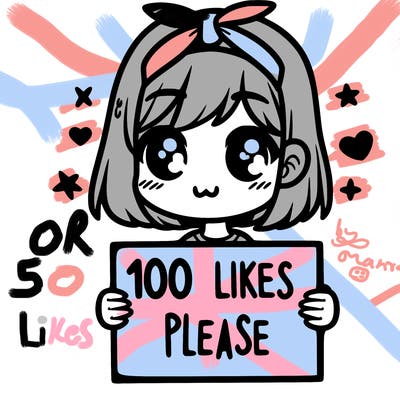 girl holding sign saying 100 likes please