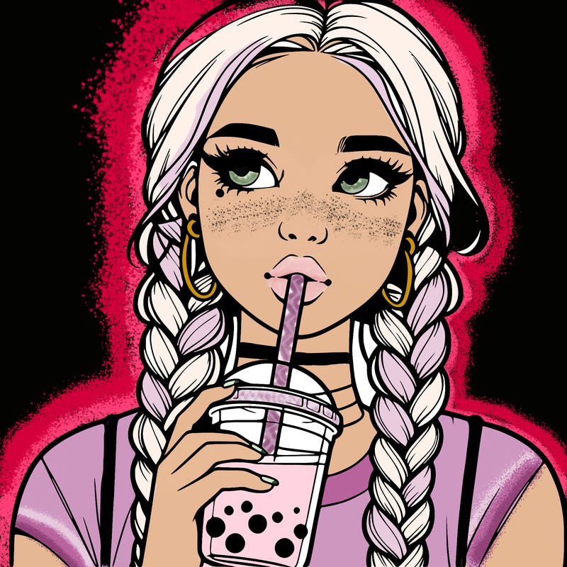 realistic girl with braided hair drinking boba