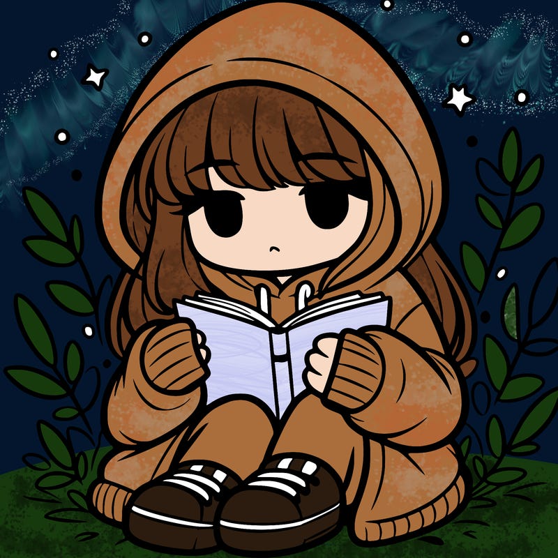 girl in oversized hoodie reading a book