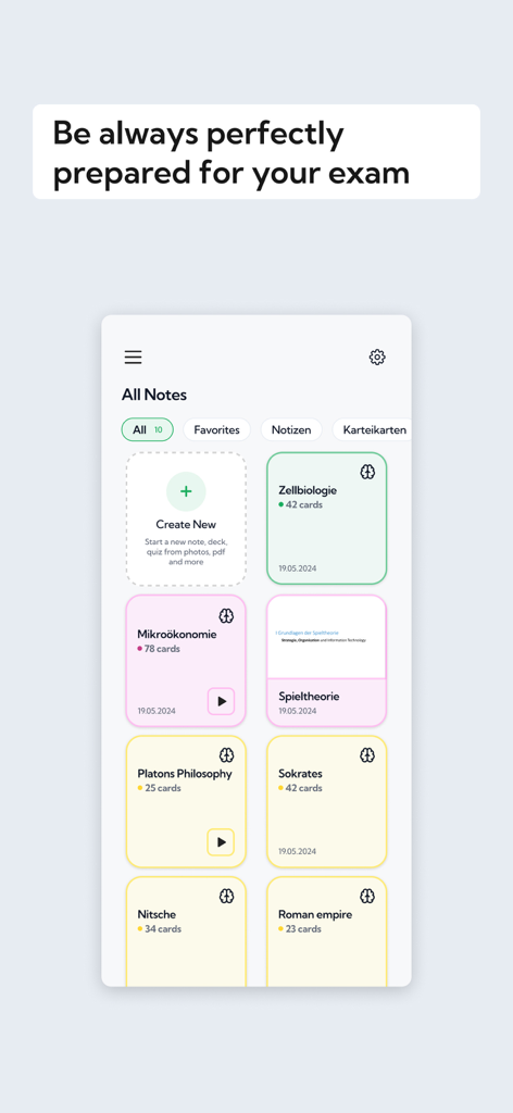 Bulletpoint - Bulletpoint app interface showing organized study folders and flashcards for subjects like biology and philosophy.