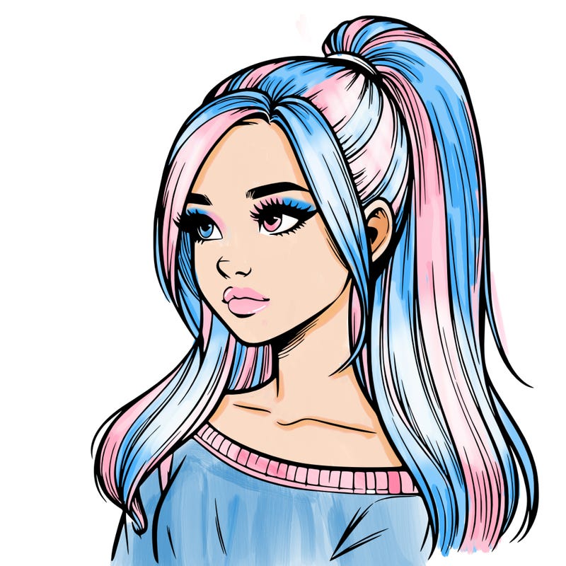 realistic girl with a high ponytail