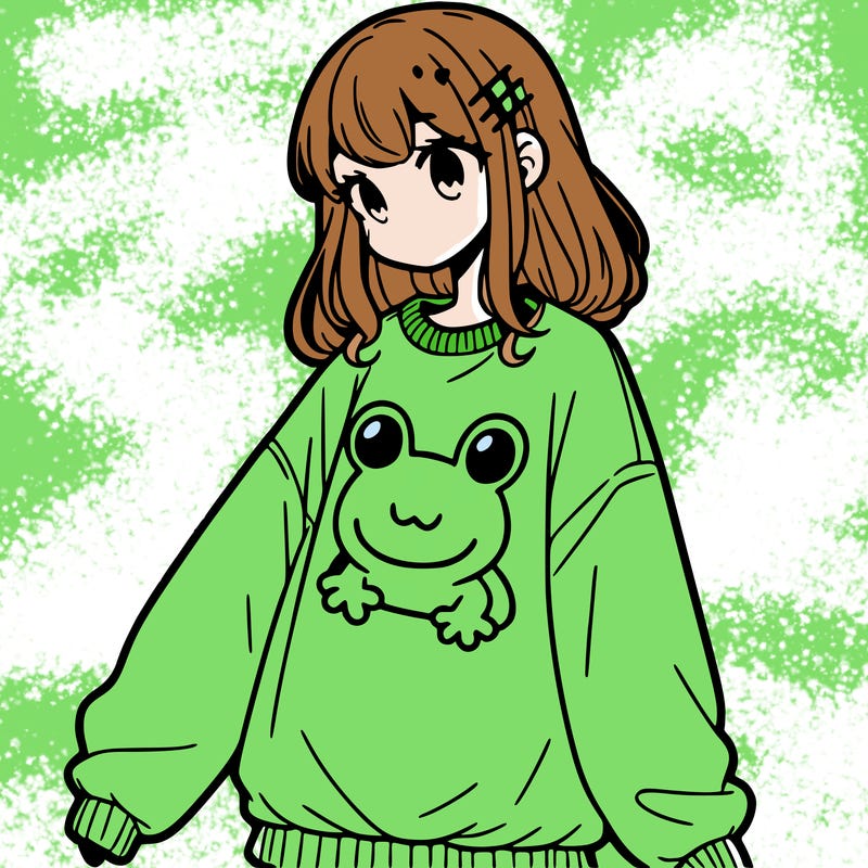 girl wearing frogging sweatshirt