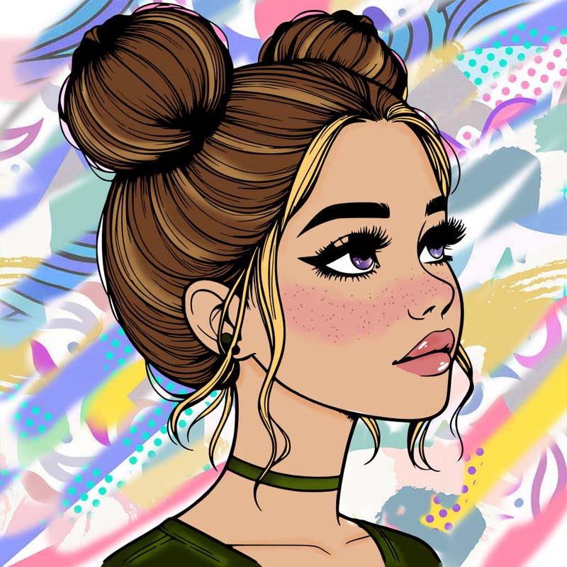 realistic girl with buns on the top of her head