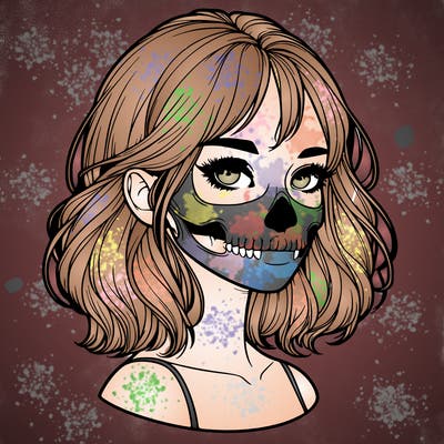 realistic girl with skull