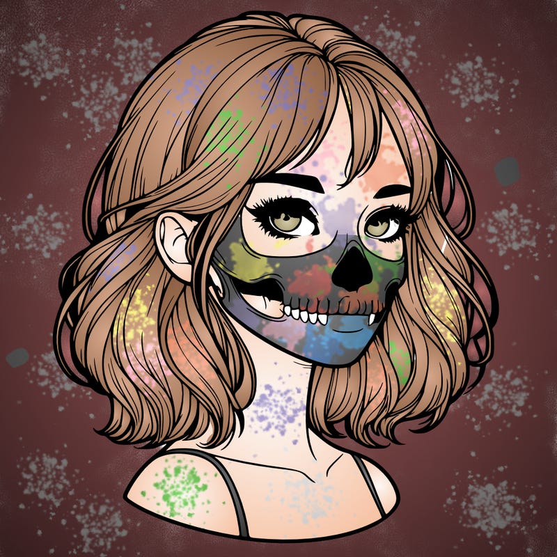 realistic girl with skull