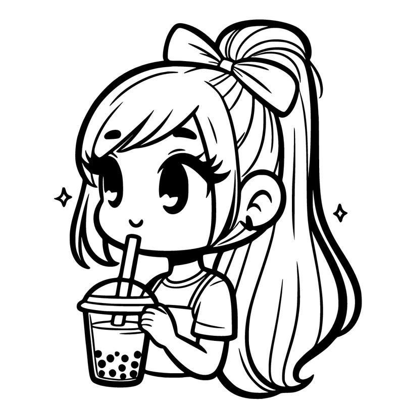 a girl that has a high ponytail and has a boba tea