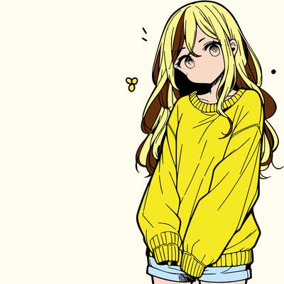 manga teen girl  in a sweater and baggy pants