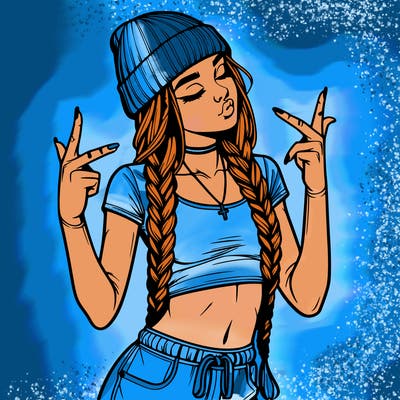 realistic teenage girl with braids and a beanie and crop top doing 🫶🏼