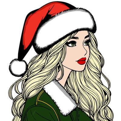 realistic girl in santa hat