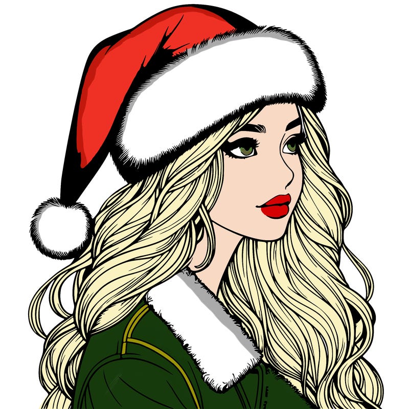 realistic girl in santa hat