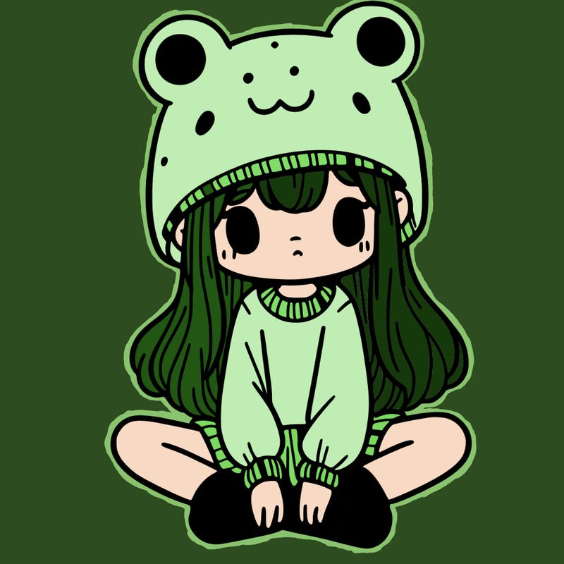 a girl wearing a frog hat and some frog socks