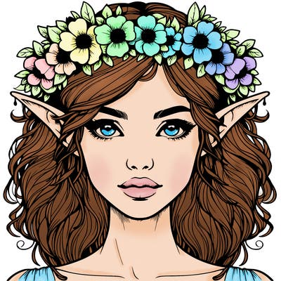 realistic female elf with flower crown