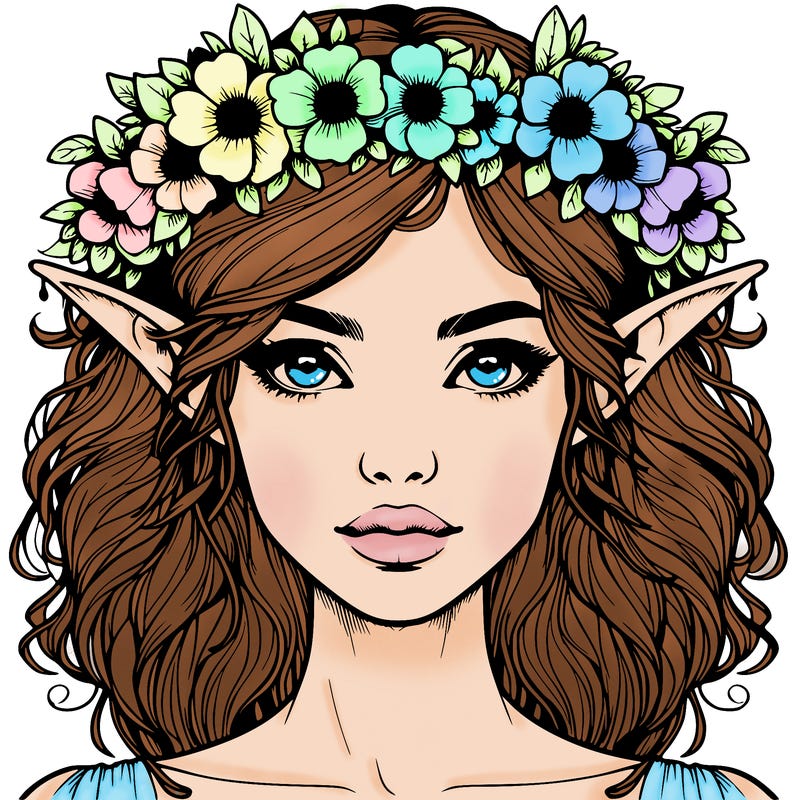 realistic female elf with flower crown