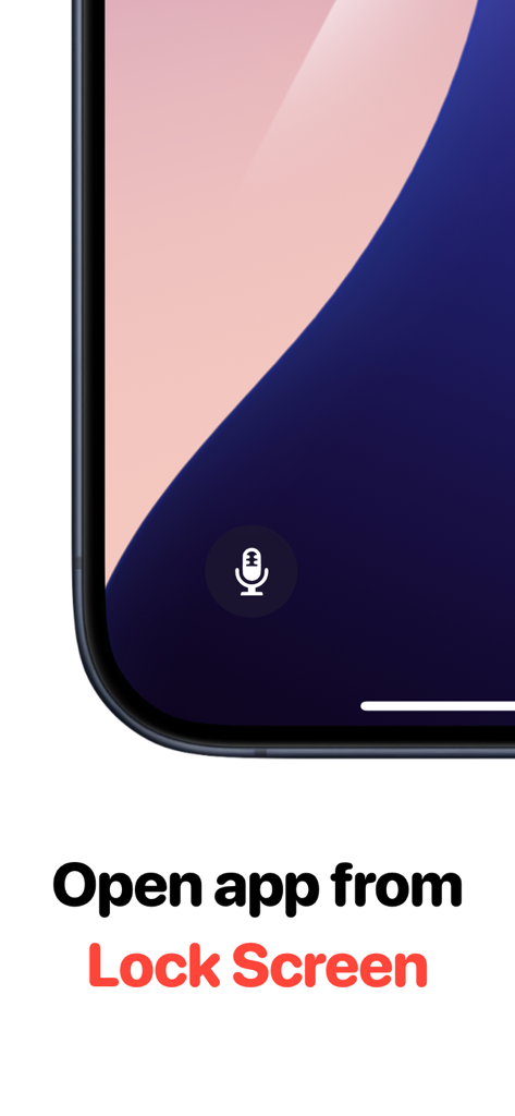 iPhoneのロック画面に音声認識AIノートテイクアプリのクイックアクセスマイクショートカットが表示されている