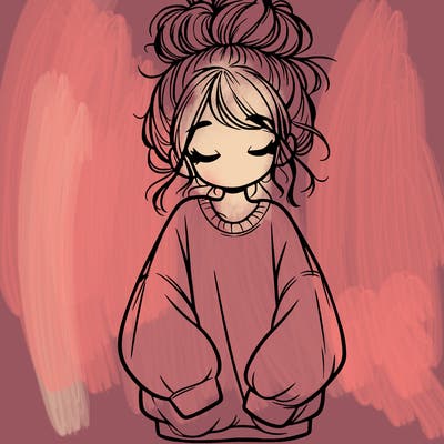 girl with baggy sweatshirt and messy bun