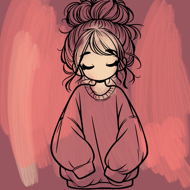girl with baggy sweatshirt and messy bun