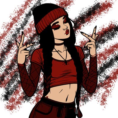 realistic teenage girl with braids and a beanie and crop top doing 🫶🏼