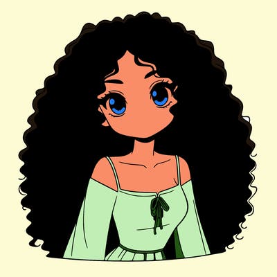 a black anime girl with long afro hair