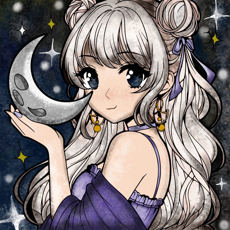 beautiful anime girl holding a moon