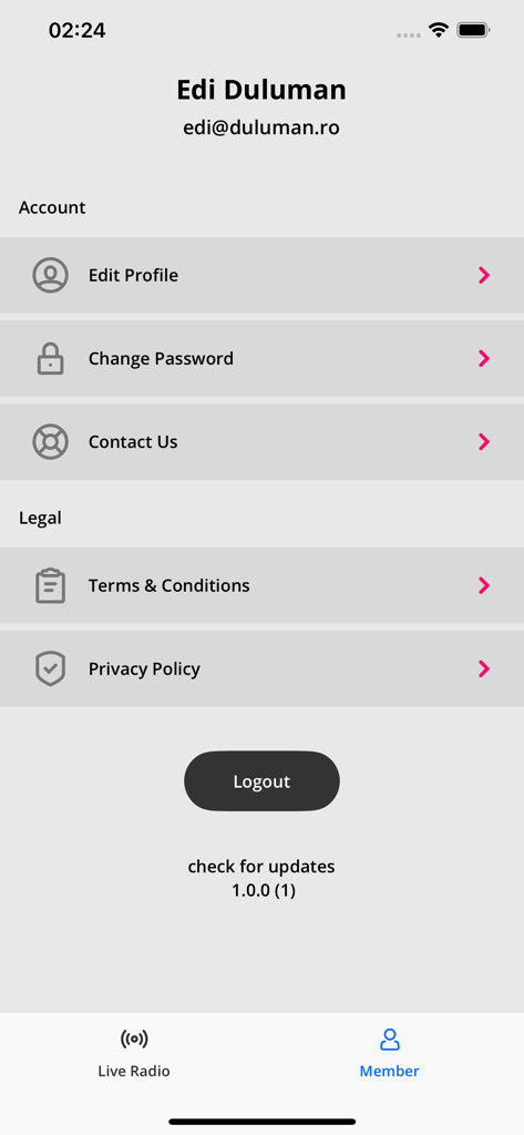 Dinlyd - User profile and account settings screen in the Dinlyd app