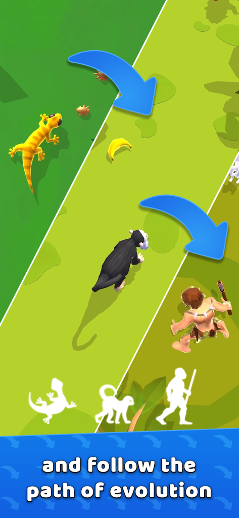 Hyper Evolution - Jugabilidad de Hyper Evolution mostrando la progresión de lagarto a mono a hombre de las cavernas