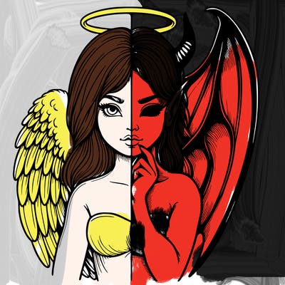 realistic angel half demon