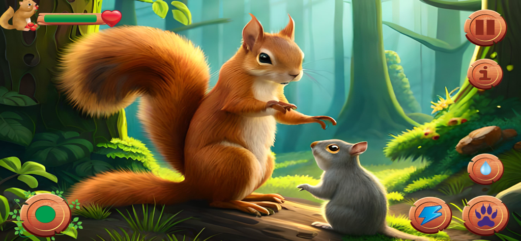 Flying Squirrel Animal Game 3D - Red and grey squirrels interacting in a forest in Flying Squirrel Animal Game 3D.