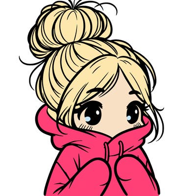 shy girl in big hoodie with messy bun