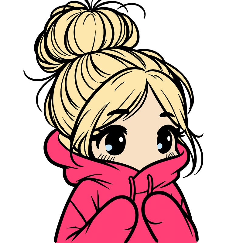 shy girl in big hoodie with messy bun