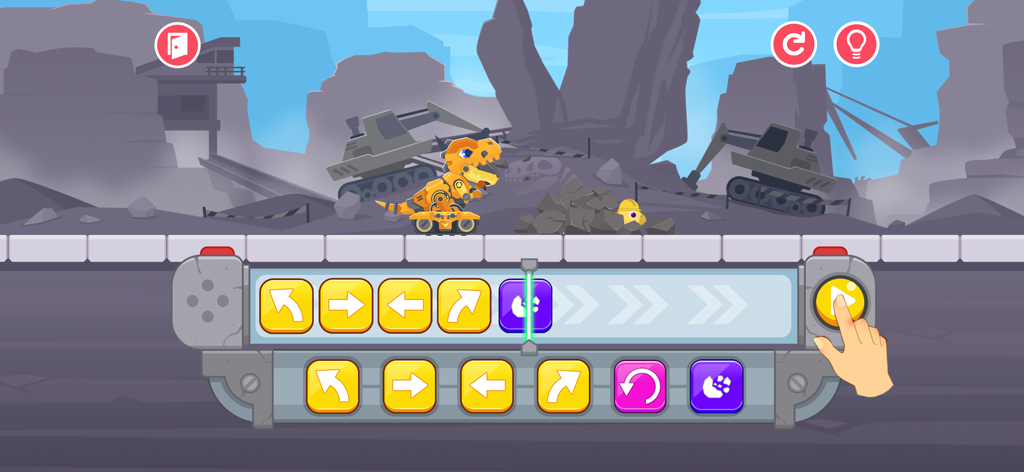 Mechanical dinosaur truck and visual coding blocks for kids programming